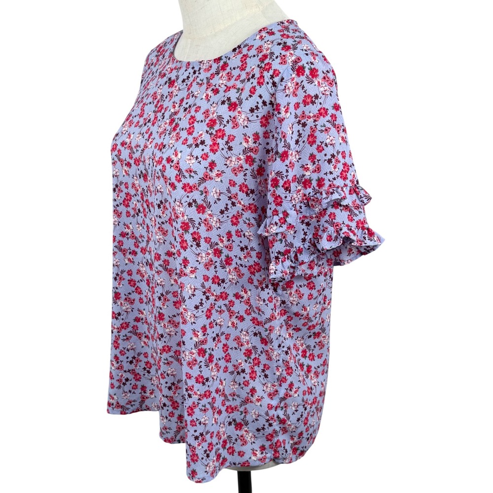 Liz Claiborne S Blouse Lavender Floral Womens Ruffle Sleeve Top Cottagecore EUC - Picture 2 of 7